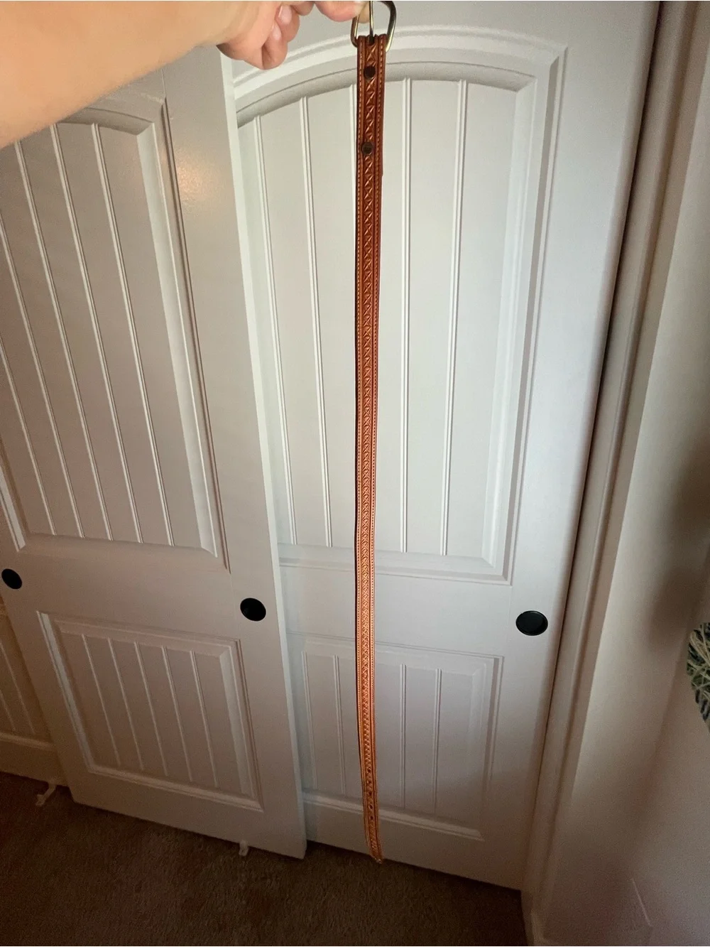 Vintage Brown Leather Belt with Sterling Silver & 10k gold monogrammed tip